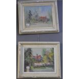 Sheridan, a pair of cottage scenes, oils on board, dated 1967, together with a portrait of a young