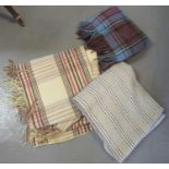 Three vintage woollen blankets; two check in different colours and one striped. (3) (B.P. 21% + VAT)