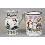 19th Century Sunderland lustre straight sided Masonic tankard, together with a Pratt ware naval