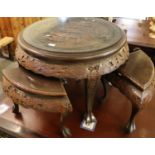 Modern Chinese carved hardwood glass top nest of five tables. (B.P. 21% + VAT)