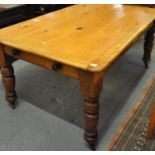 Late Victorian solid oak farmhouse kitchen table, the moulded top above single drawer standing on