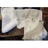 Four vintage good quality linen tablecloths with embroidery, lace and crochet work. (4) (B.P.