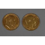 Edward VII 1902 half sovereign and an Edward VII 1904 half sovereign. Approx weight in total 8