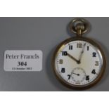 Silver plated top wind military pocket watch with subsidiary seconds dial. (B.P. 21% + VAT)