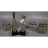 Collection of silver topped and glass dressing table items, to include: scent bottle, globular scent
