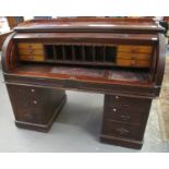 Late 19th century mahogany cylinder knee hole desk. (B.P. 21% + VAT)