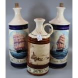 Pair of Tranquilline, Etruria, England pottery rum flagons, marked 'Blue Water brand Old Navy