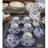15 piece Royal Copenhagen blue fluted full lace design coffee set including coffee pot. Printed