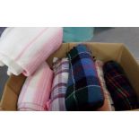 Box of vintage woollen blankets and throws to include: four check in various colours and two cream