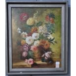 Maconochie, still life study of flowers in 17th century style, signed, oils on canvas. 59x49cm
