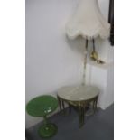 Collection of mid century onyx and brass furnishing items, to include: pedestal wine table of