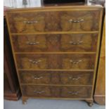 Mid century veneered walnut straight front chest of four drawers on cabriole feet. (B.P. 21% + VAT)