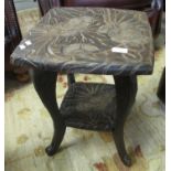 Small ornate foliate carved square lamp table with under tier. (B.P. 21% + VAT)