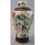 Chinese crackle glazed shouldered vase, continuously decorated with enamelled battle scenes within