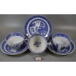 Three The Spode Blue Room Collection 'Willow' blue and white transfer printed breakfast cups and