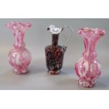 Pair of Murano style pink and white marble finish vases, together with another Murano style