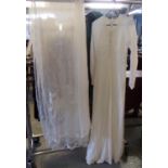 Vintage 30's style white lace wedding dress with long sleeves, button detail and ruched bodice,