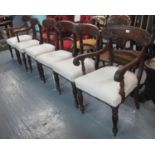 Set of six mahogany Regency style curve and bar back dining chairs with stuff over seats. (4+2) (