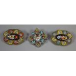 Three millefiori foliate pin brooches. (B.P. 21% + VAT)