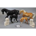 Pair of small Beswick china fireside seated spaniels, together with a collection of Beswick horses