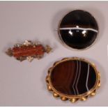 Three Victorian specimen hardstone brooches, agate etc. (3) (B.P. 21% + VAT)