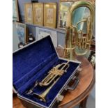 Brass 'Boosey & Hawkes, York' international euphonium together with a cased 'Lafleur Boosey &