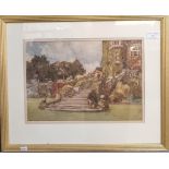 Francis Browne Tighe, 'Terrace steps Normanhurst, West Sussex 1907', watercolours. Framed and