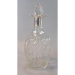 Cut glass decanter and stopper with silver collar, Sheffield hallmarks, initials S.A. (B.P. 21% +