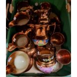 Tray of 19th century copper lustre dresser jugs, goblets etc. (B.P. 21% + VAT)