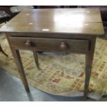 19th century oak single drawer side table on square tapering legs. (B.P. 21% + VAT)