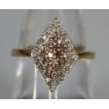 9ct gold ring set with cinnamon and white diamonds. Ring size N & 1/2. Approx weight 2.2 grams. (B.