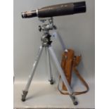 Hertel & Reuss telescope on a Velbon folding tripod stand. The telescope with its original leather