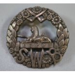 South Wales Borderers silver pin badge. (B.P. 21% + VAT)