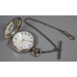 Continental silver half hunter keyless lever pocket watch with Arabic face having seconds dial and