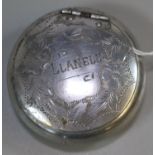 Early 20th century tin cushion shaped tobacco box, engraved 'Llanelly'. (B.P. 21% + VAT)