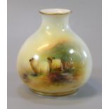 Royal Worcester porcelain vase, of globular form, hand painted with sheep in a landscape. Signed E