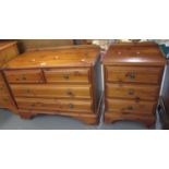 Two modern pine bedroom furnishing items, to include: small straight front chest of two short and