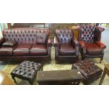 Good quality Thomas Lloyd Chesterfield three piece suite, comprising three seater sofa, armchair and