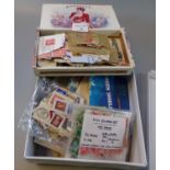 Shoebox of all World stamps on cards, in packets, covers etc. 100s. (B.P. 21% + VAT)