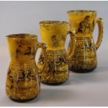 A set of three Doulton Burslem 'Jacobean' transfer printed jugs. The tallest 22cm high approx. (