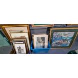 A large collection of assorted furnishing pictures, prints etc, topographical scenes, still life