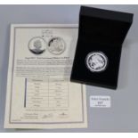 An Angel 2021 Dual Anniversary Edition 1oz silver proof coin in original box and packaging with COA.