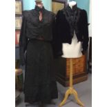 Small collection of ladies Victorian clothing to include: black velvet bodice with striped wooden