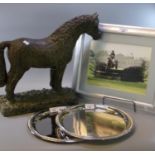 Collection of equestrian/horse racing ephemera, to include: large pottery naturalistic study of