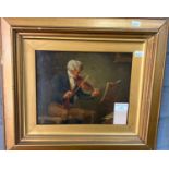 A Austen (19th century British), 'The Violinist', signed. Oils on artist board. 19x24xm approx.