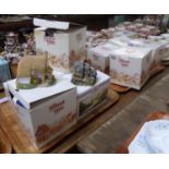 Two trays of Lilliput Lane cottages and buildings, all boxed, to include: ''Badger Rise', 'Junk