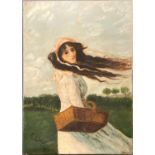 E Lloyd (British early 20th century), portrait of a young girl with wind swept hair, signed dated