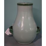 1930s Bourne Denby turquoise ground two handled vase. 22cm high approx. (B.P. 21% + VAT)
