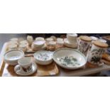 Two trays of Portmeirion 'Botanic Garden' pottery: dishes, plates, gravy boat and saucer, two