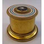 19th century gilded jar and cover of circular form with rope twist decoration, the lid with pietra